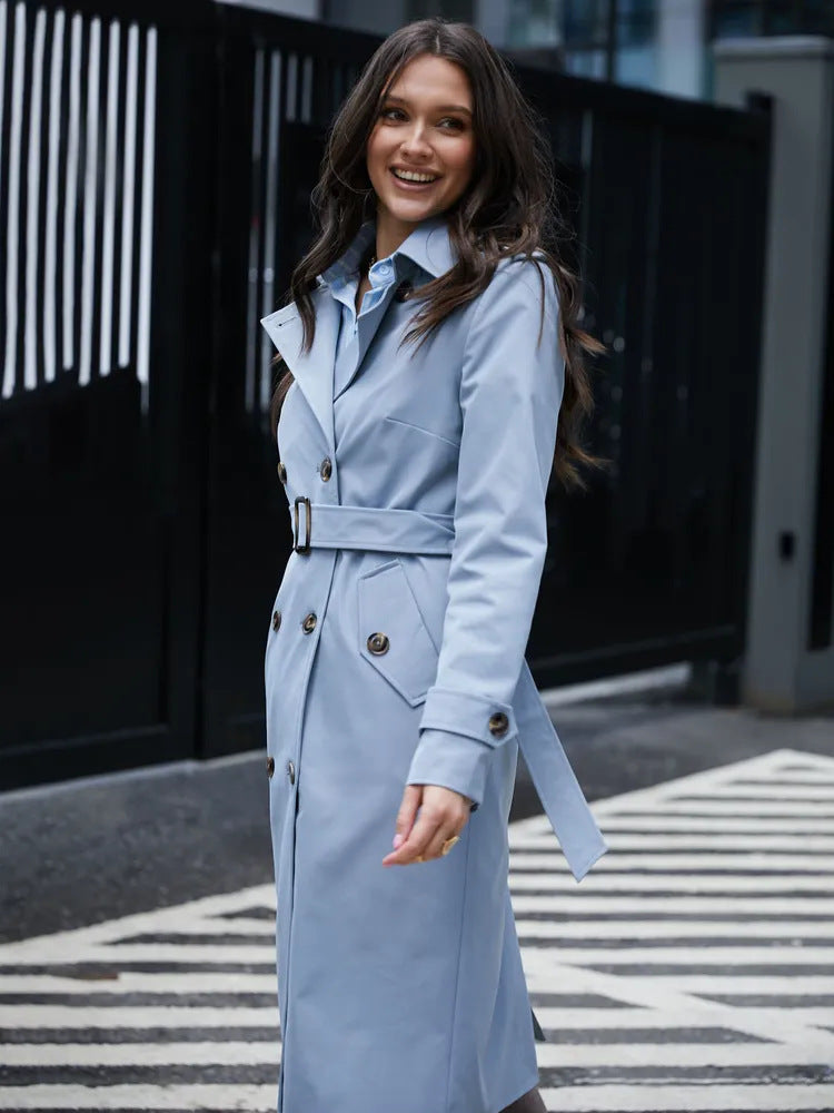 Damen Trenchcoat mit doppelter Knopfleiste und Taillengürtel Drune