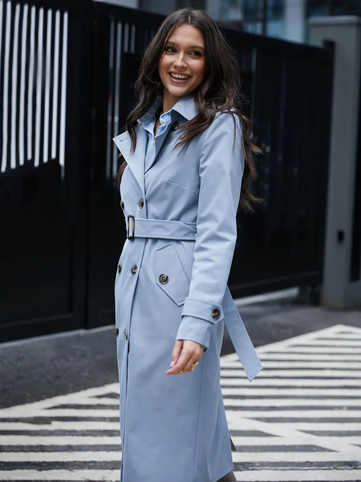 Damen Trenchcoat mit doppelter Knopfleiste und Taillengürtel Drune