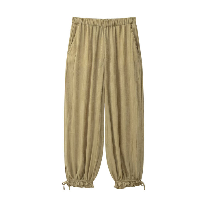 Damen Weite Crinkle-Hose mit Gummibund, Seitentaschen und Bindebündchen Drune
