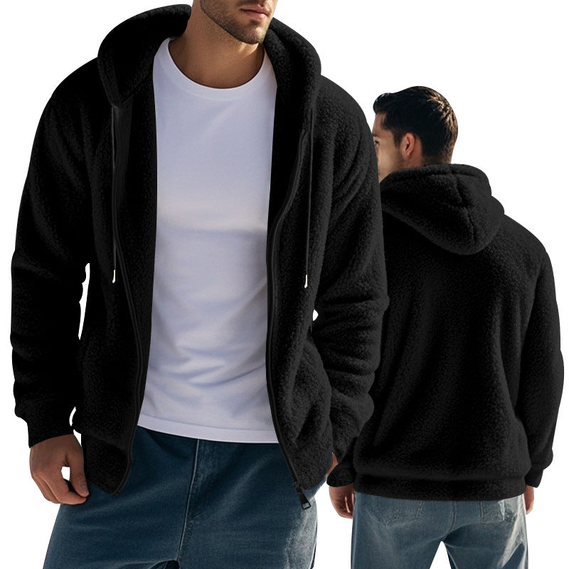 Herren nan Sherpa-Fleece Kapuzenjacke mit durchgehendem Reißverschluss und versteckten Seitentaschen Drune