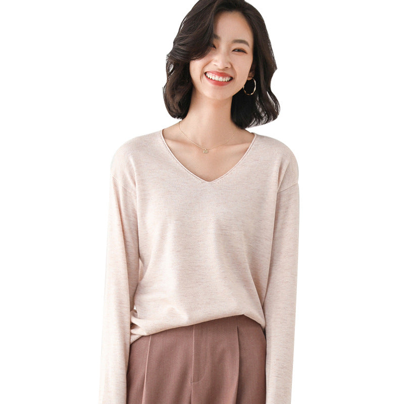 Damen Lässiger Feinstrick V-Ausschnitt Pullover mit überschnittenen Schultern Drune