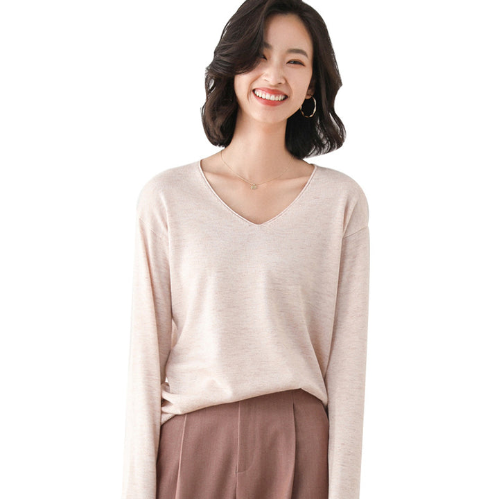 Damen Lässiger Feinstrick V-Ausschnitt Pullover mit überschnittenen Schultern Drune