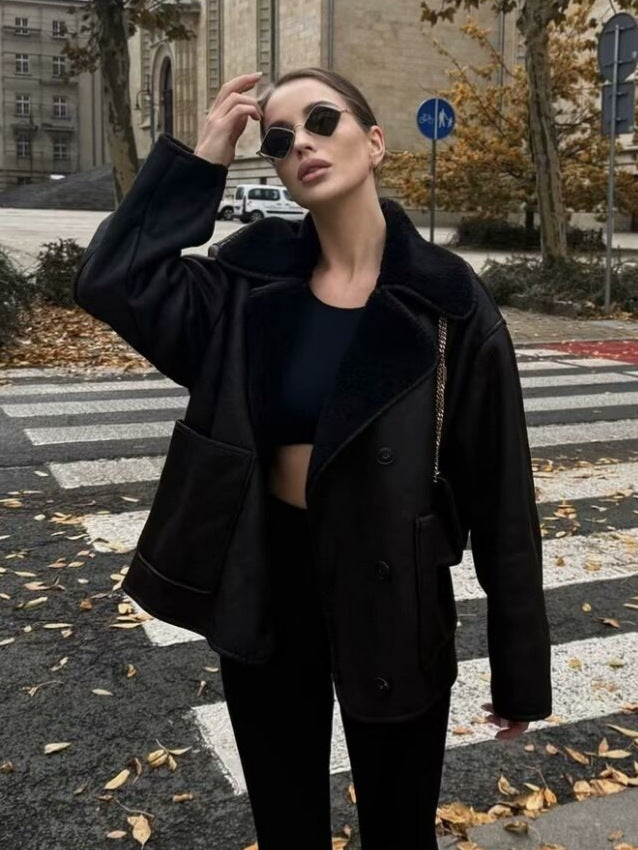 Damen warme Fleecejacke mit weichem Innenfutter und großen Taschen Drune