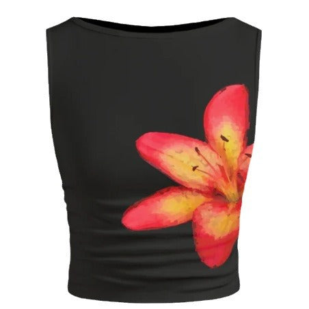 Damen ärmelloses Crop-Top mit floralem Motiv und figurbetontem Schnitt Drune