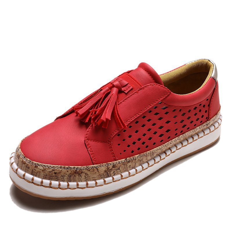 Damen perforierter Tassel-Slip-On Loafer mit Korkoptik-Plateau und gepolstertem Komfortfußbett Drune