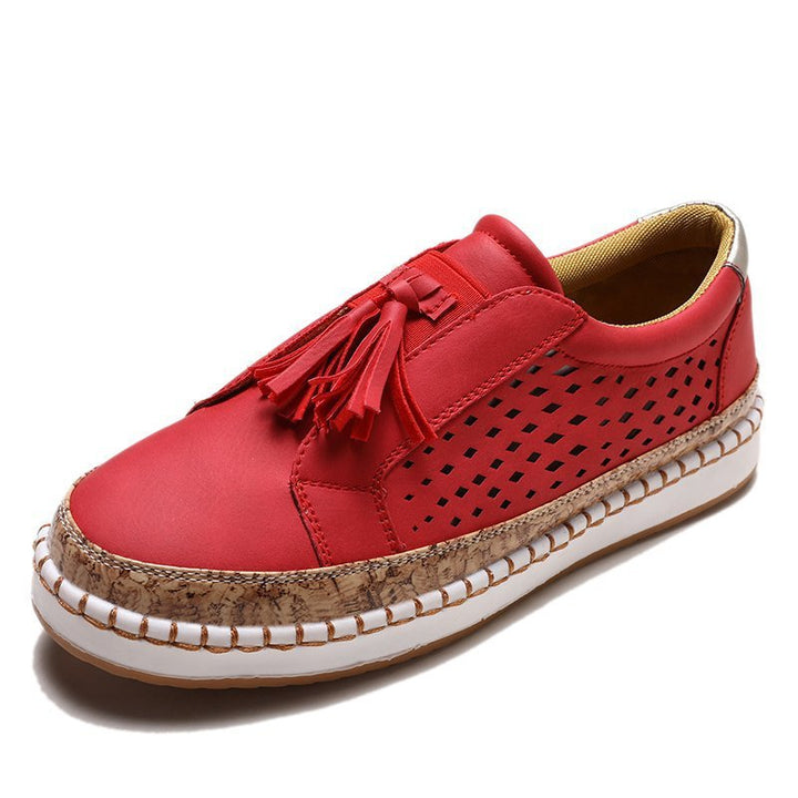 Damen perforierter Tassel-Slip-On Loafer mit Korkoptik-Plateau und gepolstertem Komfortfußbett Drune
