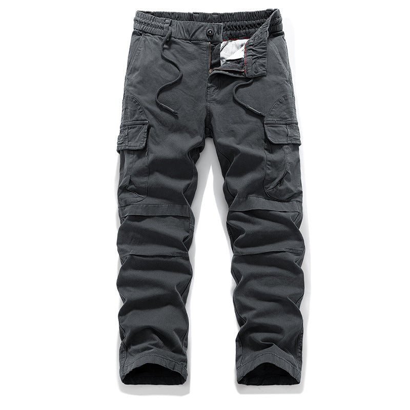 Herren Baumwoll-Canvas Cargo-Hose mit elastischem Tunnelzugbund, Kniepaneelen und Mehrfachtaschen Drune