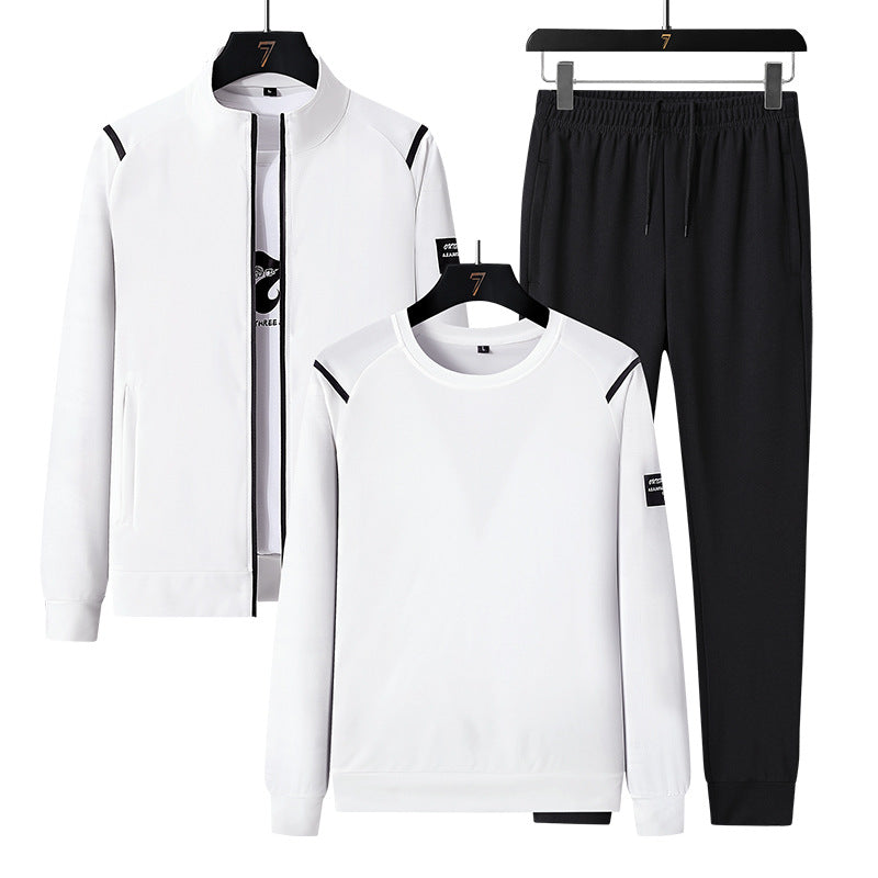 Herren Sportlicher Trainingsanzug-Set mit Reißverschlussjacke, Rundhalsausschnitt-Sweatshirt und Slim-Fit Jogginghose Drune
