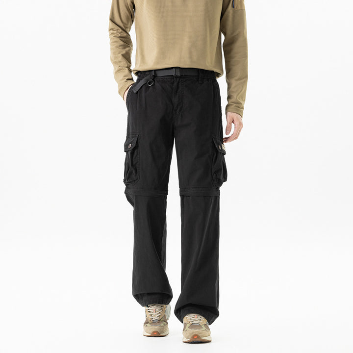 Herren Abnehmbare Cargo-Zip-Hose mit Reißverschluss-Bein, Multifachtaschen und integriertem Gürtel Drune