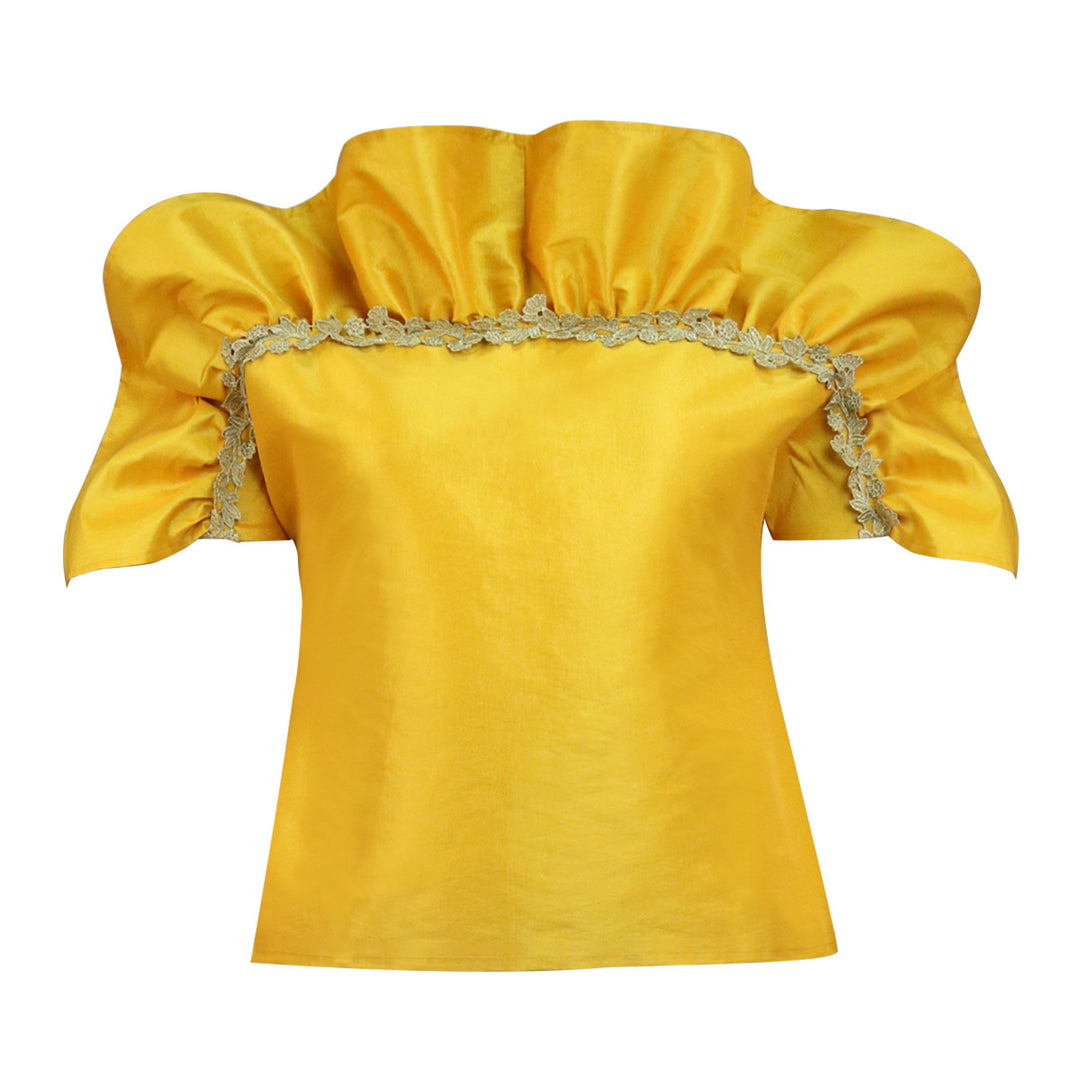 Damen Elegantes Oberteil mit voluminösen Puffärmeln und zarten Spitzenakzenten Drune