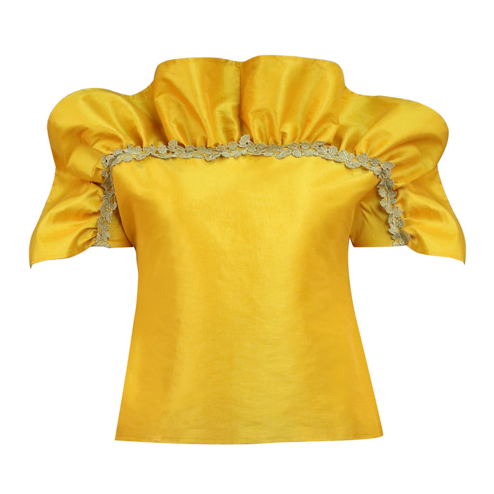 Damen Elegantes Oberteil mit voluminösen Puffärmeln und zarten Spitzenakzenten Drune