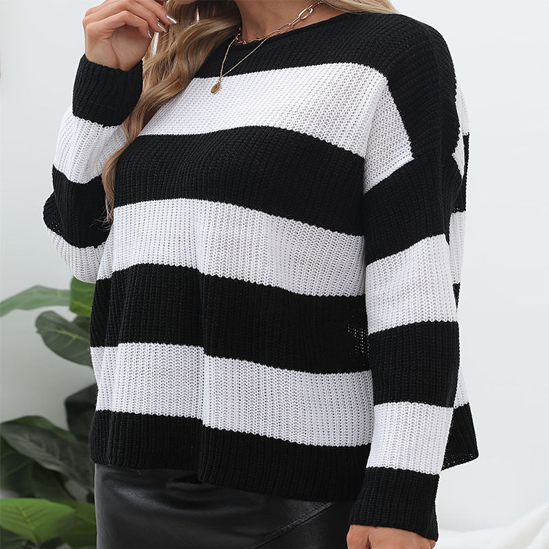 Damen lockerer Freizeitpullover mit trendigem Streifenmuster und lässigem Schnitt Drune