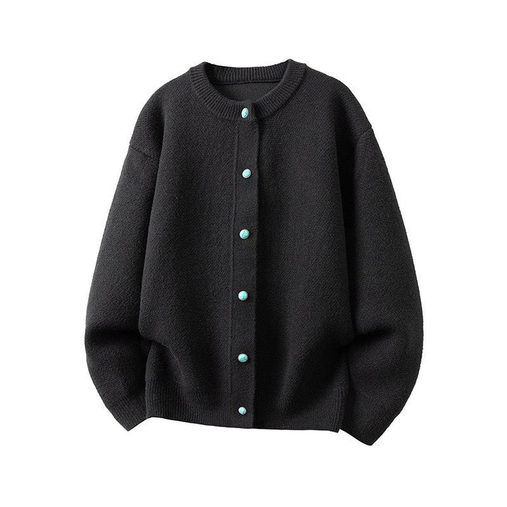 Damen Oversize-Strickjacke mit rundem Ausschnitt und kontrastknöpfen Drune