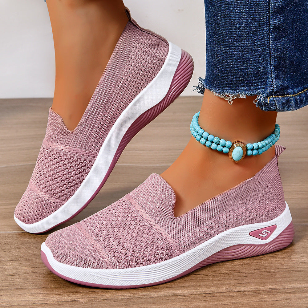Damen Leichte Slip-On Freizeitschuhe mit atmungsaktiver Strickoberfläche Drune