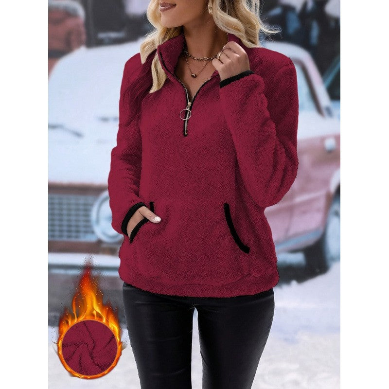 Damen Fleece-Pullover mit hohem Kragen und praktischen Taschen Drune