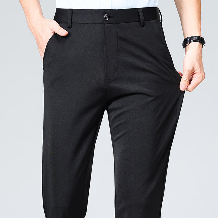 Herren Schlanke Business-Chinohose mit Stretch-Twill, Bügelfalte & verdeckten Reißverschlusstaschen Drune