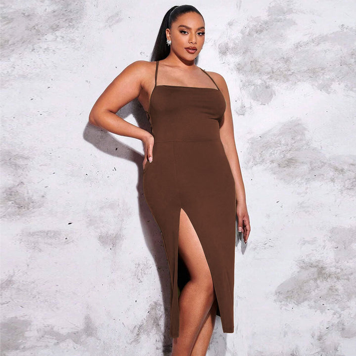 Damen schickes Maxikleid mit Spaghetti-Trägern und seitlichem Schlitz Drune