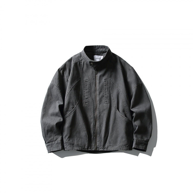Herren Leichte Worker-Jacke aus Stonewashed-Baumwollmix mit Stehkragen Drune