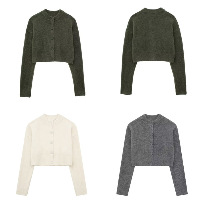 Damen cropped Strickjacke mit eleganten Knopfdetails Drune