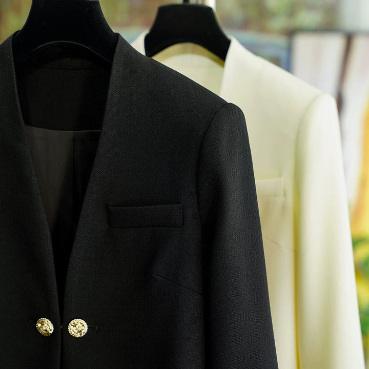 Damen Stilvoller Kurzblazer mit glamourösen Knöpfen Drune