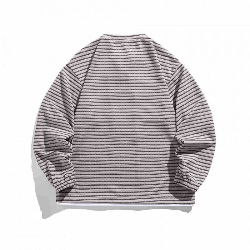 Unisex Gestreifter Oversize-Pullover mit Schnürkragen und Strukturstrick Drune