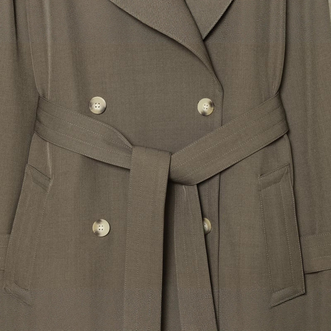 Damen Doppelreihiger Trenchcoat mit Taillengürtel und Raglanärmeln Drune