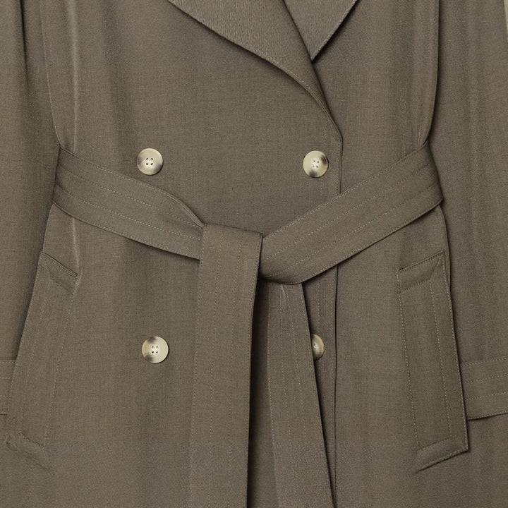 Damen Doppelreihiger Trenchcoat mit Taillengürtel und Raglanärmeln Drune