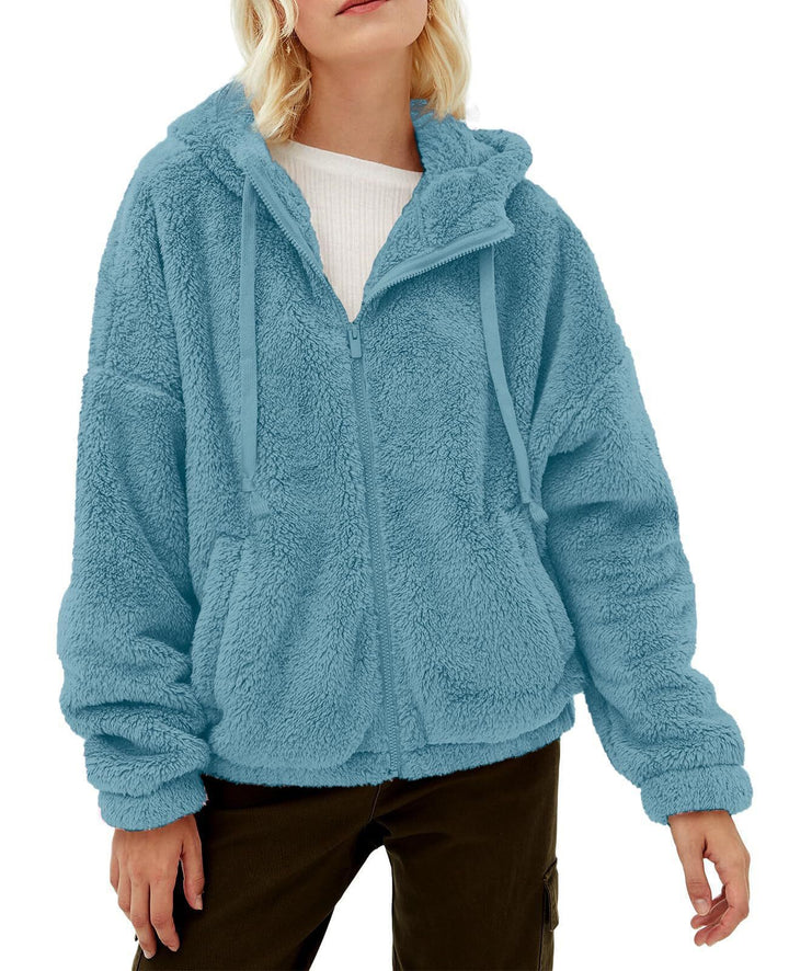 Damen Flauschige Kapuzenjacke mit praktischen Taschen und Reisverschluss Drune