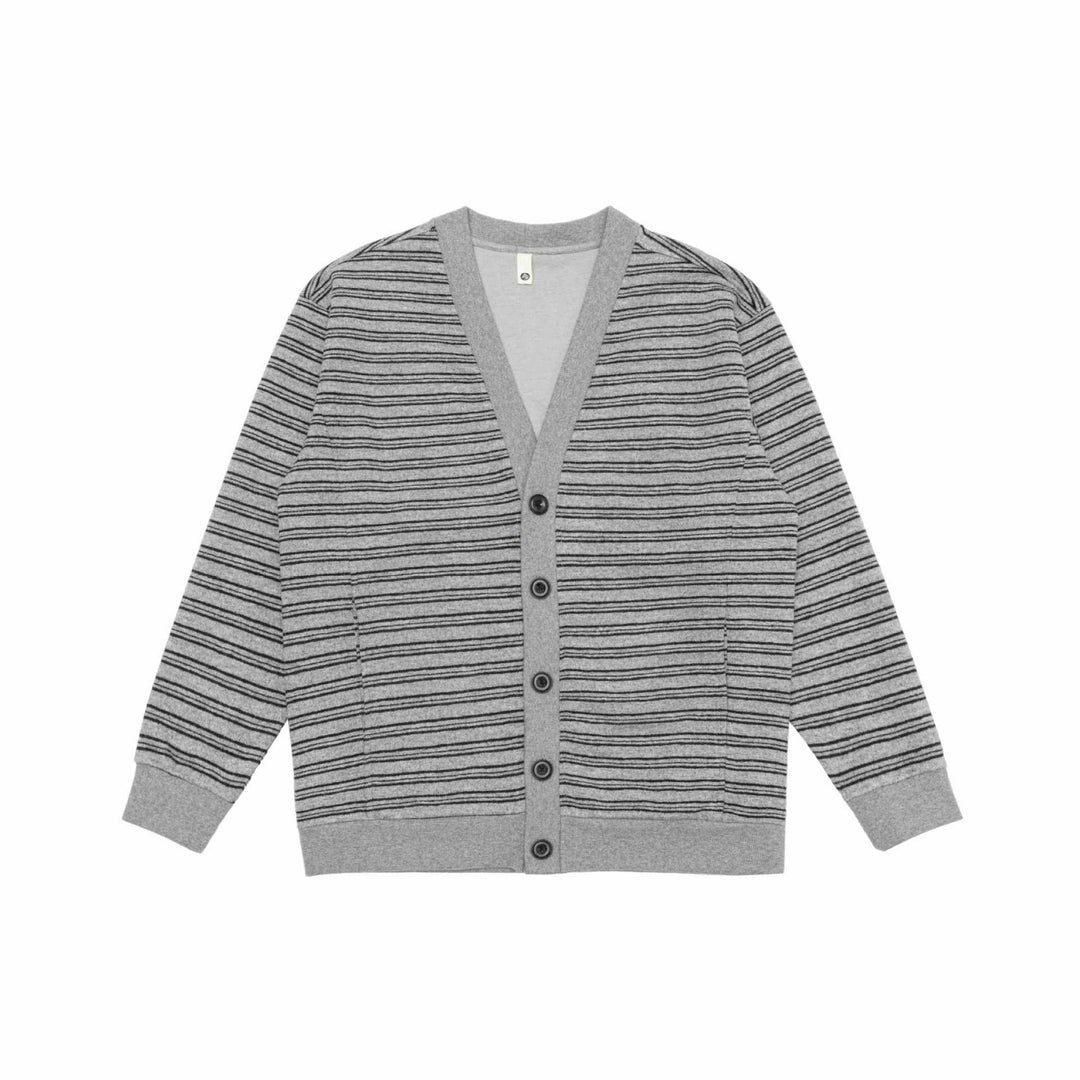 Herren Gestreifte Knopfcardigan mit V‑Ausschnitt, Eingrifftaschen und Rippenbündchen Drune