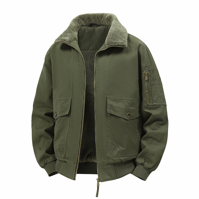 Herren Wattierte Bomberjacke mit Teddyfutter, Utility-Ärmeltasche & Pattentaschen Drune