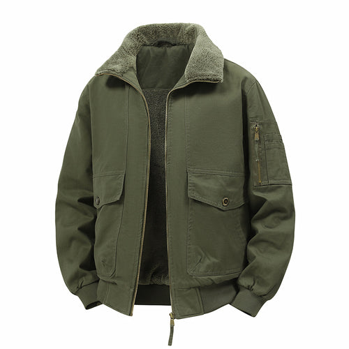 Herren Wattierte Bomberjacke mit Teddyfutter, Utility-Ärmeltasche & Pattentaschen Drune