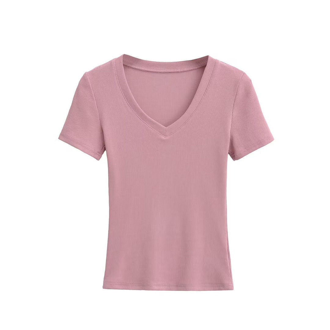 Damen V-Ausschnitt T-Shirt aus hochwertiger Baumwolle mit bequemer Passform Drune