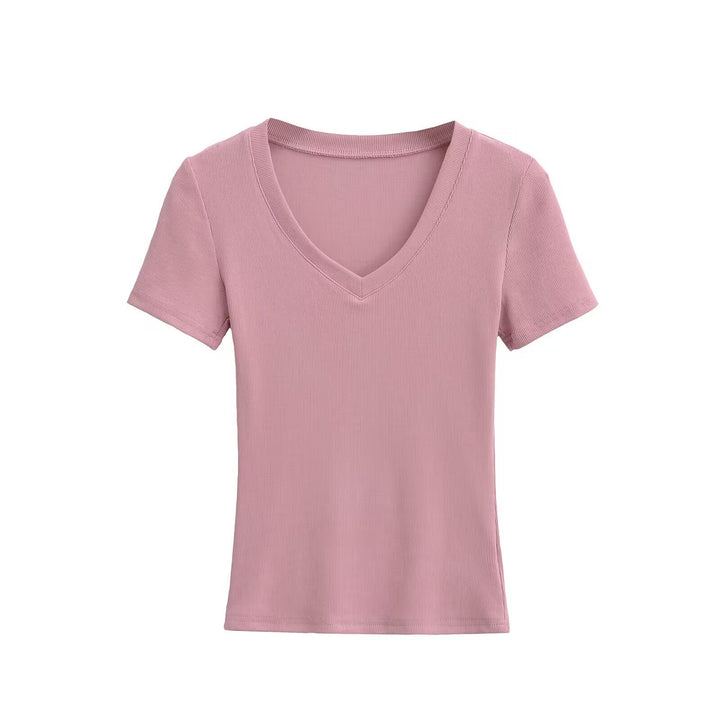 Damen V-Ausschnitt T-Shirt aus hochwertiger Baumwolle mit bequemer Passform Drune