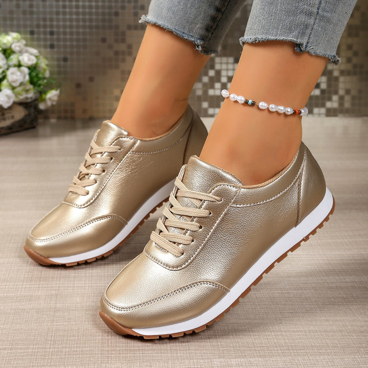 Damen  leichte Schnür-Sneaker aus Kunstleder mit gepolstertem Komfortfußbett und profilierter Gummisohle Drune