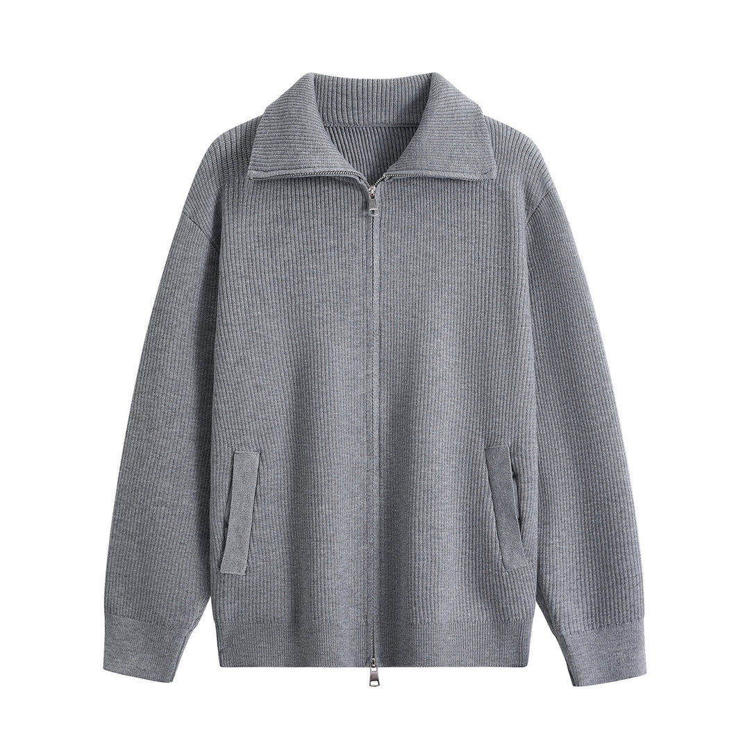 Herren Strick-Zipjacke mit Stehkragen, gerippter Struktur und Oversized-Schnitt Drune