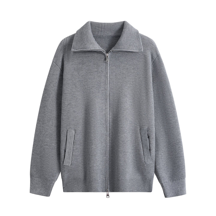 Herren Strick-Zipjacke mit Stehkragen, gerippter Struktur und Oversized-Schnitt Drune
