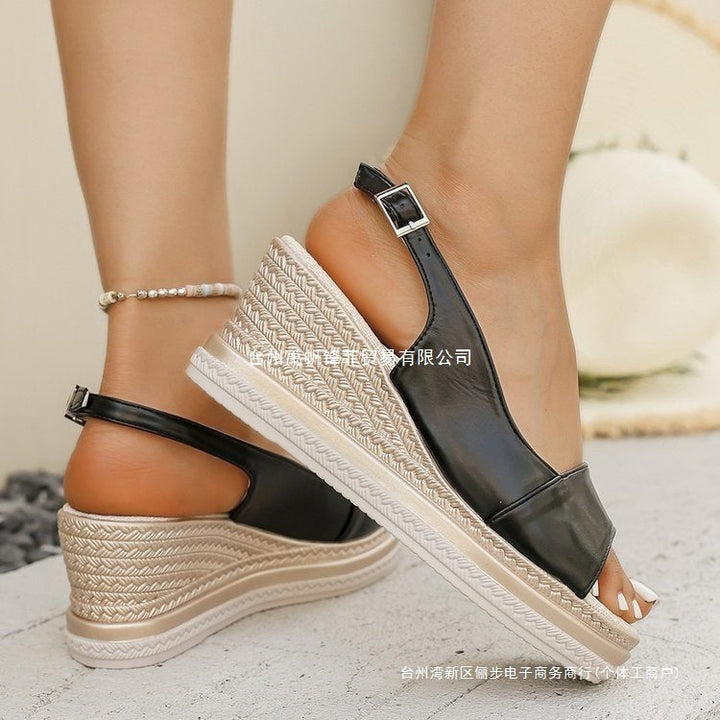 Damen Wedge-Pantoletten aus hochwertigem Kunstleder mit elastischen Riemen und trendiger Sohle Drune