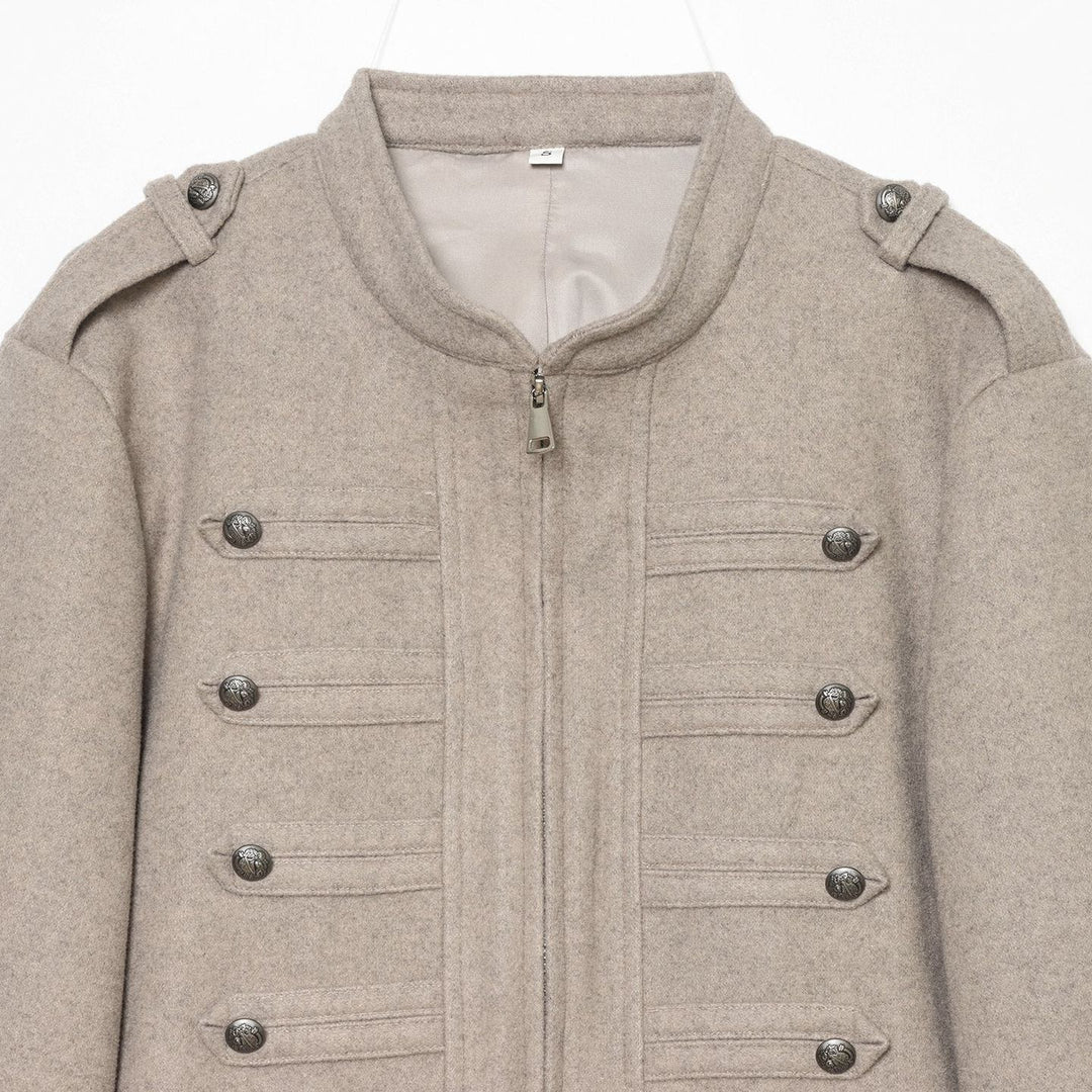 Damen nan militärisch inspirierte Wolljacke mit Stehkragen, Zierknopfleiste und Schulterklappen Drune