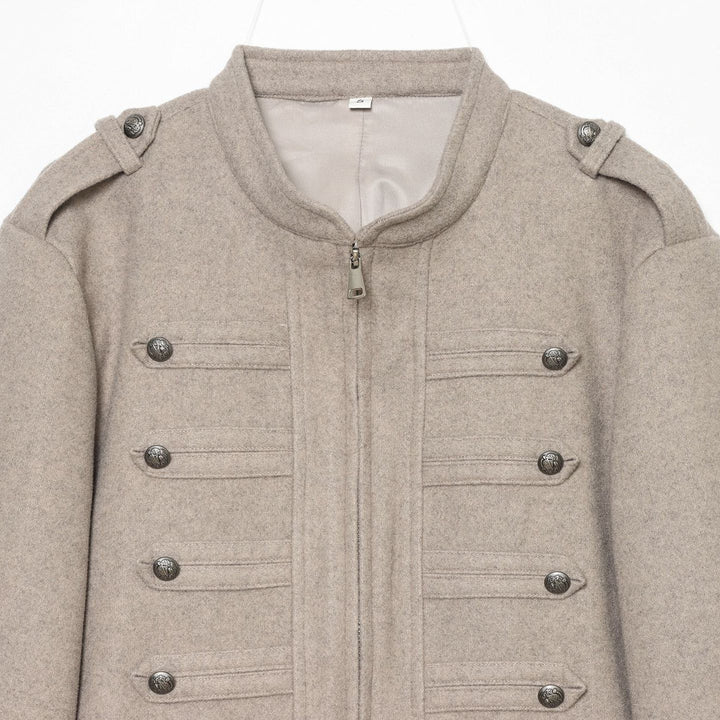Damen nan militärisch inspirierte Wolljacke mit Stehkragen, Zierknopfleiste und Schulterklappen Drune