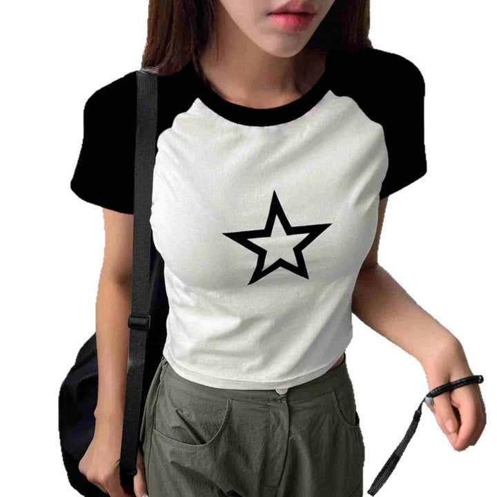 Damen Crop-T-Shirt mit stylischem Sternmotiv und bequemer Passform Drune