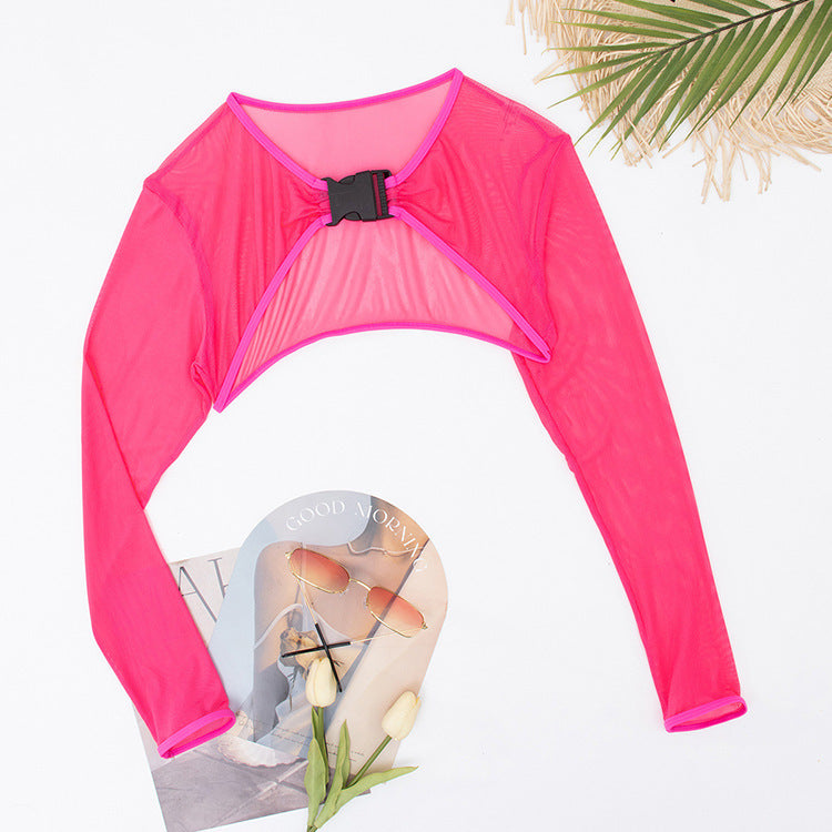 Damen Crop-Top mit modischem Mix aus Netz und Raffung Drune