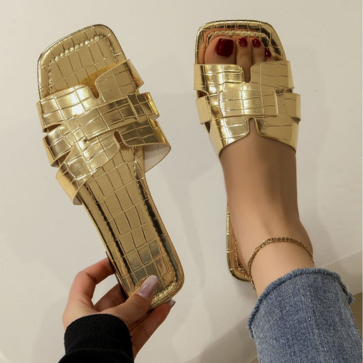 Damen Komfortable Slip-On Sandalen mit trendiger Kroko-Prägung Drune