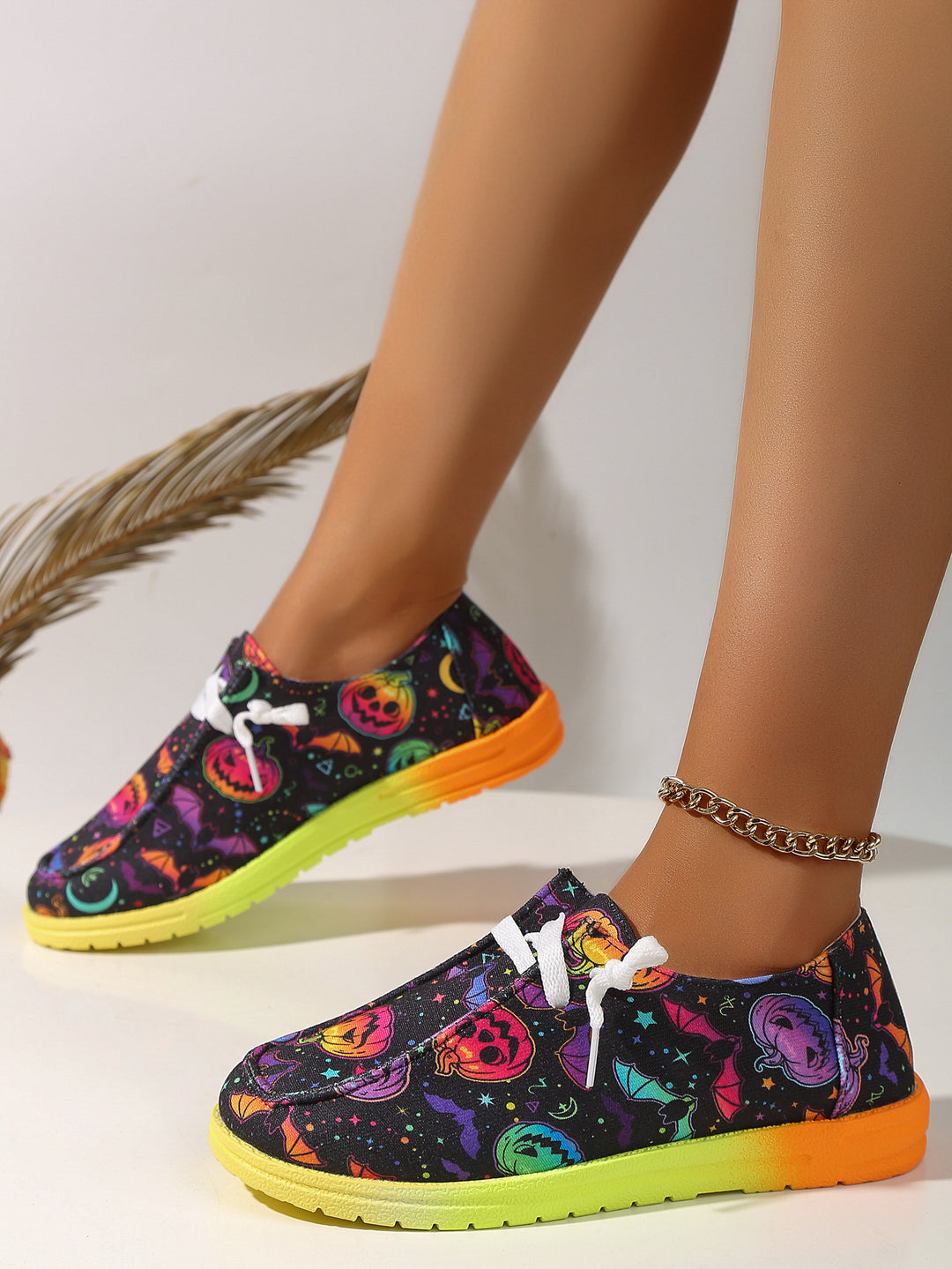 Damen Freizeit-Sneaker mit fröhlichem Halloween-Motiv und rutschfester Sohle Drune
