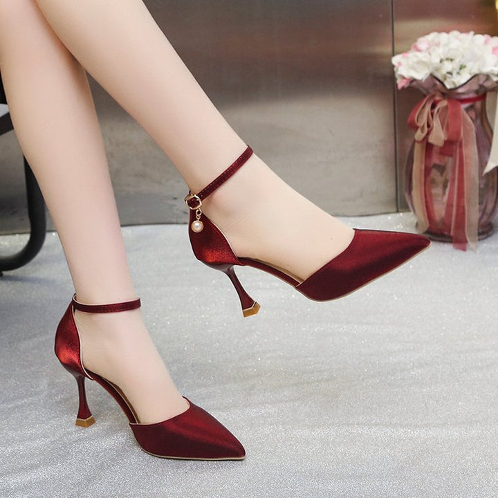 Damen elegante Spitzen Hochhackige Schuhe mit zierlichen Riemen Drune