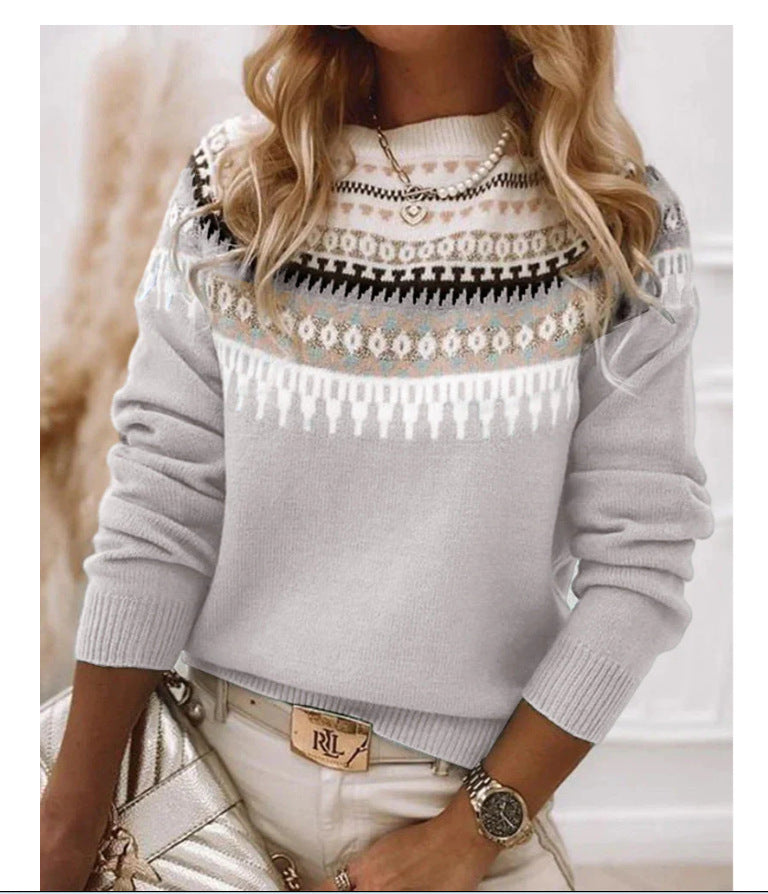 Damen nan Norwegerpullover aus Wollmix mit Rundhalsausschnitt und traditionellem Fair-Isle-Yoke Drune