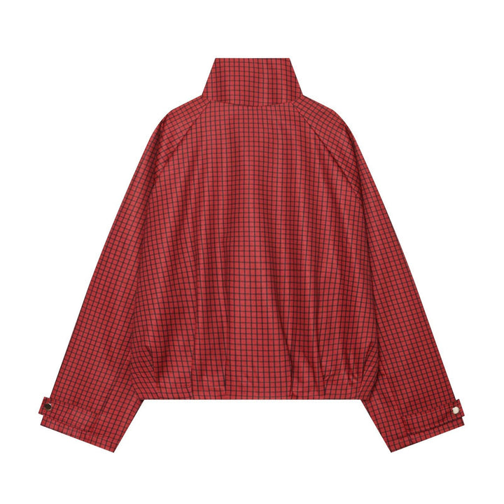Damen Kariertes Cropped-Bomberjacke mit hohem Stehkragen, elastischem Saum und durchgehendem Reißverschluss Drune