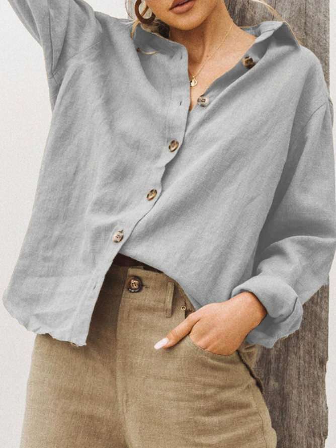 Damen lässige Leinenbluse mit Knopfleiste und weitem Schnitt Drune