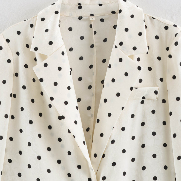 Damen Leichter gepunkteter Blazer mit Revers, Tunnelzug‑Taillierung und Pattentaschen Drune