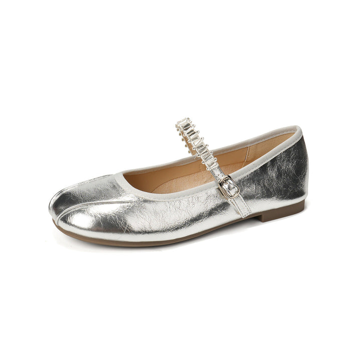 Damen Ballerinas mit elegantem Riemen und schimmerndem Obermaterial Drune