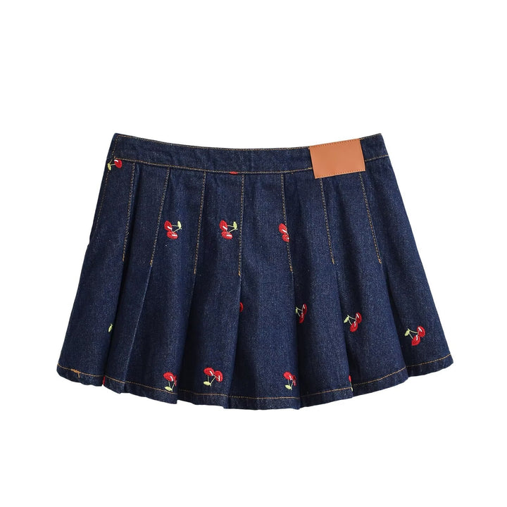 Damen Jeansrock mit aufwendigen Stickereien und plissiertem Design Drune